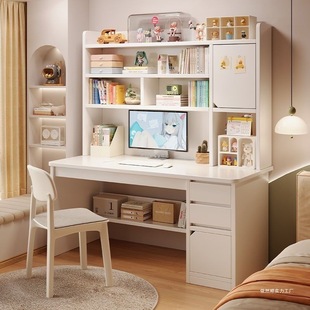Desk Bookshelf Integrated Table with Bookcase Desktop Computer Desk Home Bedroom Student Learning Writing Table and Chair Combination
