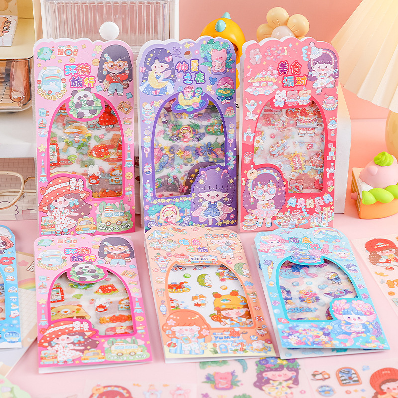 Sweet Girl Collection pegatinas de mascotas impermeables transparentes DIY pegatinas de diario de cuentas transfronterizas adorables pegatinas de tarjetas de niña hermosa