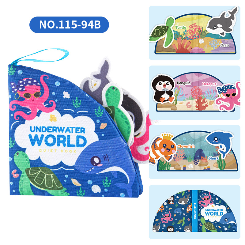 Libro de tela para bebés Velcro desgarrador libro animal marino frutas libro tridimensional puede morder libro de palma de la mano para niños pequeños