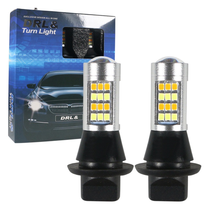 Luz de coche LED de dos colores luz de giro luz diurna BA15S T20 7440 2835 42SMD con traje de decodificación