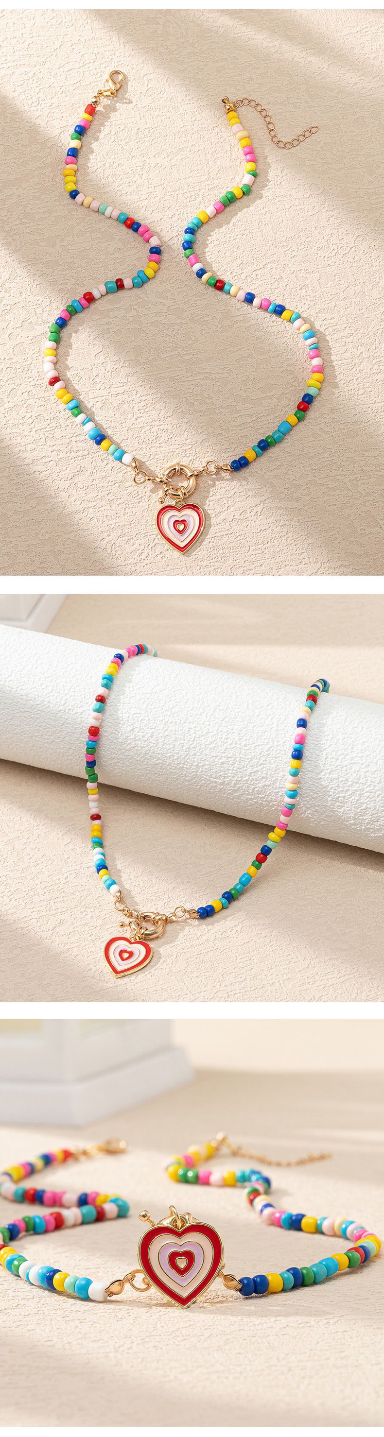 Cute Heart Shape Glass Zinc Alloy Beaded Women's Pendant Necklace display picture 6