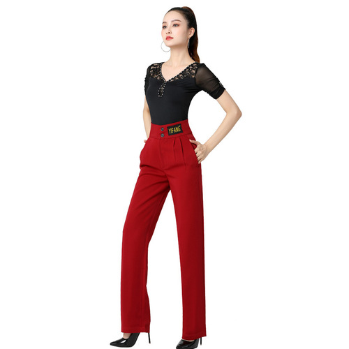 Modern dance pants for women, high-waisted Latin dance pants, solid color party pants, wide-leg dance pants, straight-leg pants, practice attire