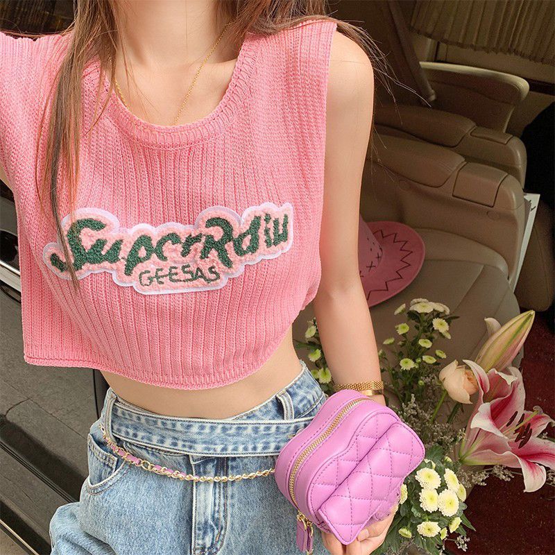 ベストレディースアウターデザイン2025夏新スタイルユニークでシックなトップス甘辛ショートノースリーブTシャツトレンディイン|undefined