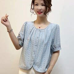 一件代发直播爆款2025夏季新款时尚甜美波点减龄休闲百搭短袖上衣