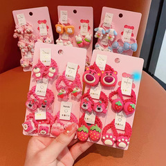 Children's Strawberry Bear Elastic Hairband Korean Version Fringe Hair Tie Baby High Elasticity Hairband Girls Hair Ring Hair Accessory Wholesale