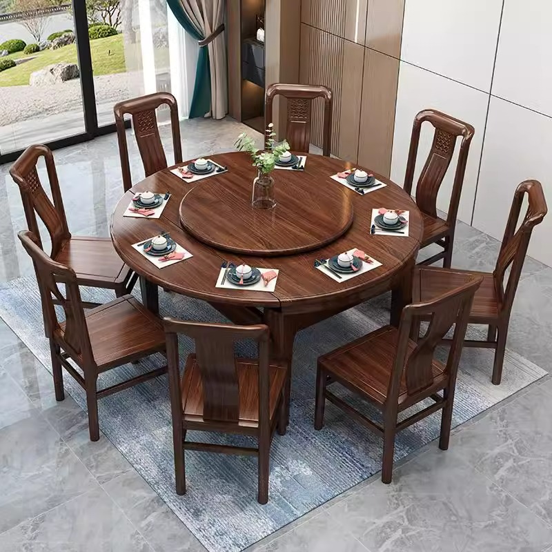 Nuevo estilo chino retro madera maciza hogar hotel granja restaurante tamaño de hotel mesa redonda combinación con plato giratorio a prueba de aceite
