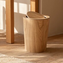 跨境日式原木简约木质垃圾桶创意家用民宿酒店客厅卧室带盖翻盖纸