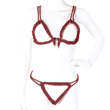 SM成用品酒红色仿锦绳束缚套装绳编捆绑衣服裤子女性龟缚绳衣代发