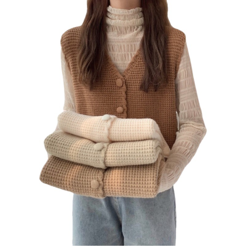 2024 primavera y otoño nuevo cuello de punto Chaleco de las mujeres cardigan chaleco exterior apilados suéter chaleco abrigo image 1
