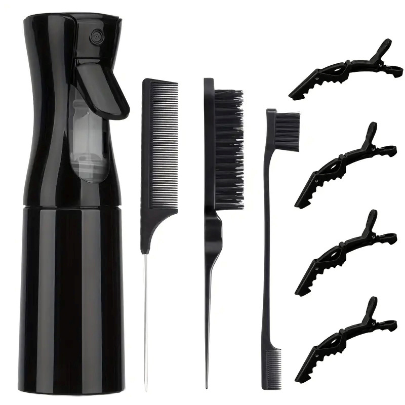 Temu cepillo de lavado de cabello botella de pulverización continua peinado de punta de cola peinado vacío peinado estilo peinado de cabello conjunto de cabello