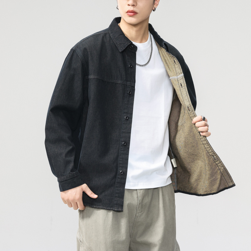 春秋款潮牌牛仔外套男士ins潮流宽松大码休闲工装上衣服秋季衬衫|undefined