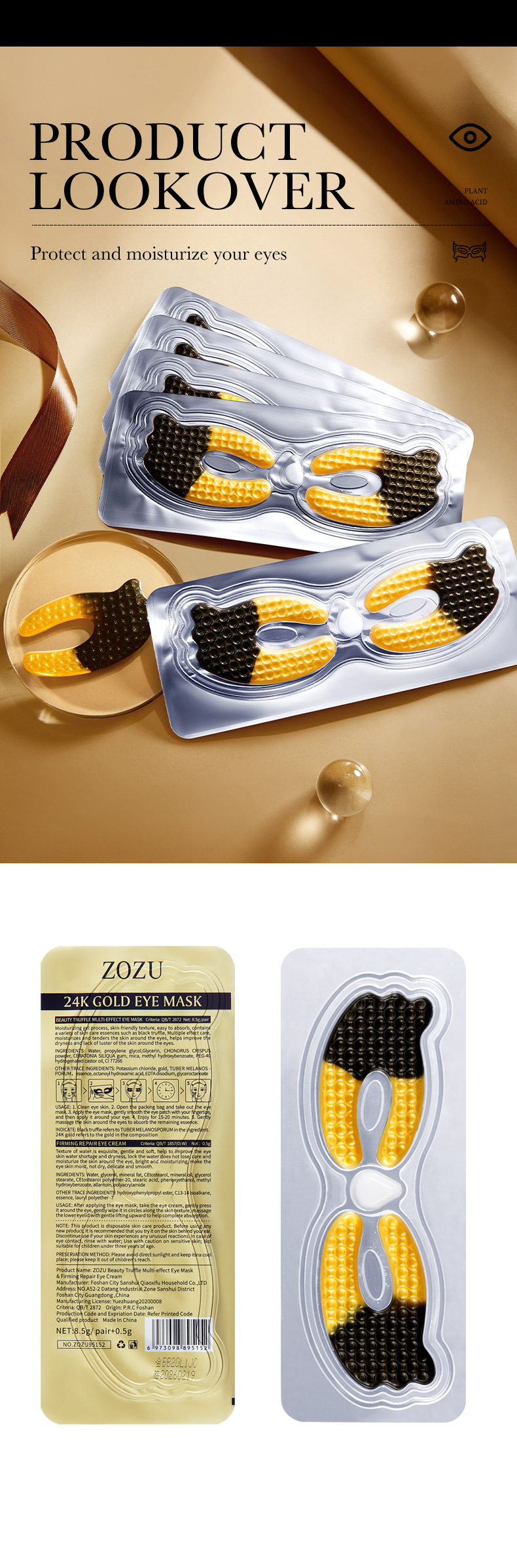 Black ZOZU Gold Truffle Moisturizing Multi Effect Eye Mask in Full English_voghion.com