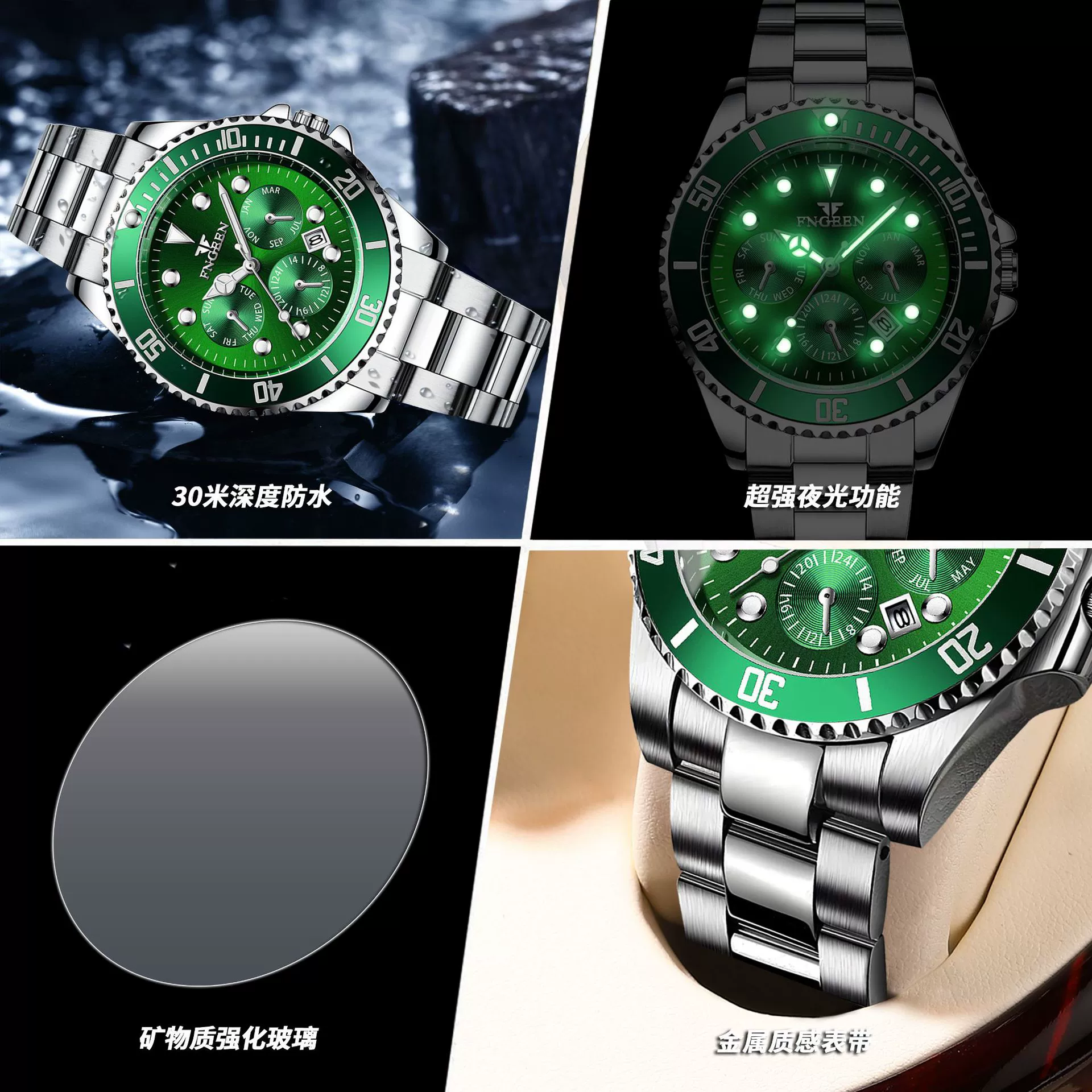 Black men's watch, swiss watch, dial