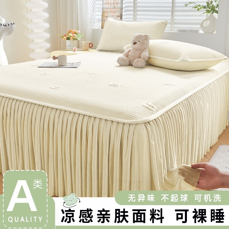 夏用A級アイスドゥドゥ涼感マットレスカバー、プリント柄ベッドスカート付き3点セット、涼感ベッドカバー、ベッドカバー|undefined