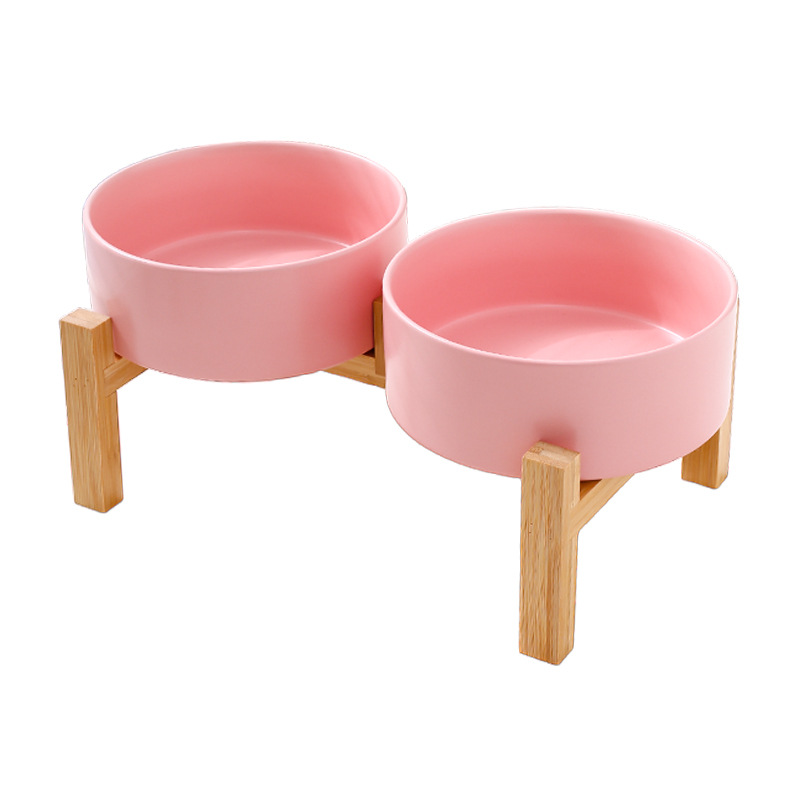 Mascota perro comida tazón gato tazón de cerámica gato tazón aumento de bambú marco protección columna cervical beber tazón anti-golpe