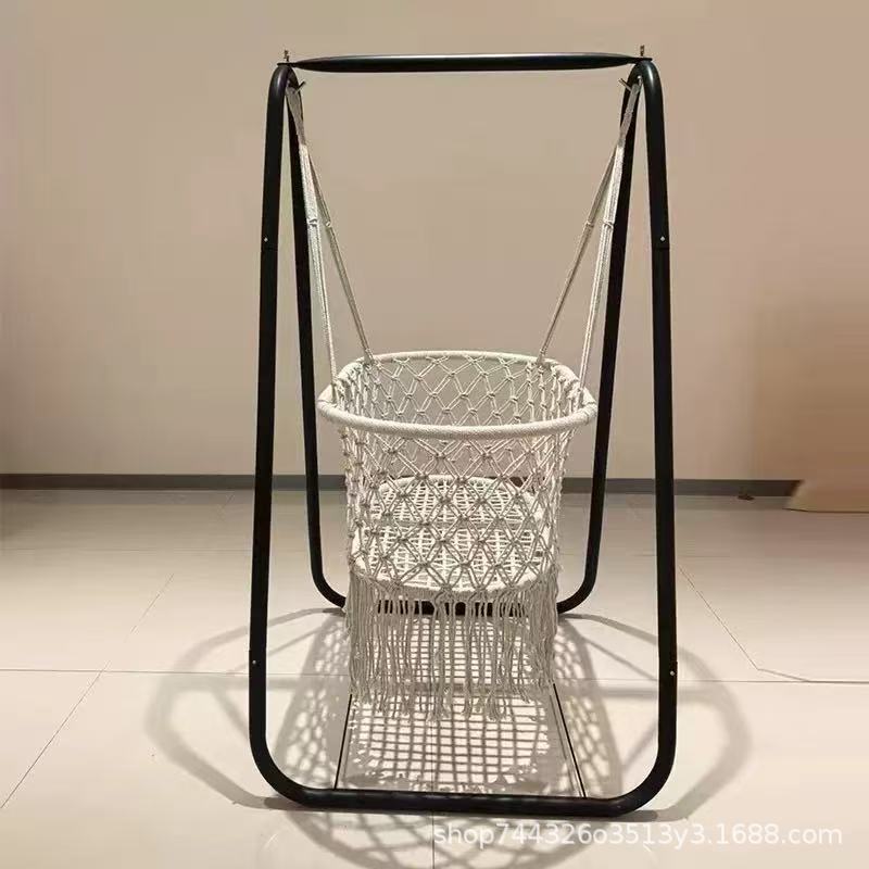 Hand-Woven Baby Hanging Basket, Baby Mesh Home Nursery Cotton Rope Tassel Children's Swing Cradle