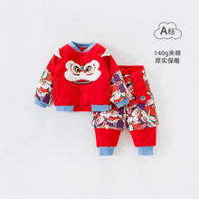 宝宝新款中式国风新年礼服男女宝宝加厚套装秋冬婴儿保暖红色衣服