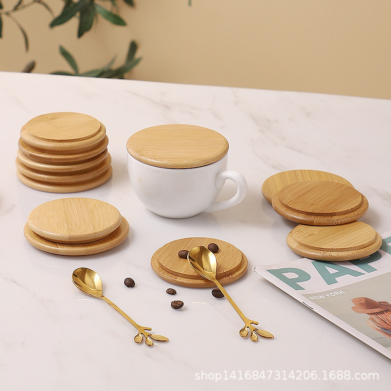 Bamboo cover sealed bamboo water cup cover laser logo round Universal mug cover Bamboo cover sealed bamboo water cup cover laser logo round Universal mug cover