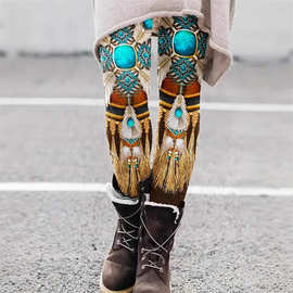 跨境外贸欧美新款 亚马逊 速卖通WISH印花打底长裤子女装靴裤