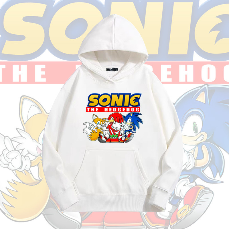 American-style cartoon hedgehog Sonic hooded sweater men's autumn student fashion brand loose off-shoulder long sleeve coat
