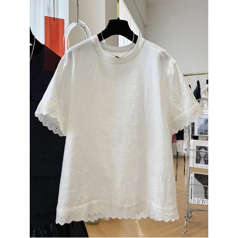高級感のあるカジュアルな半袖tシャツ女性の夏の薄いレースの気質の小さいシャツはとても美しい上着です。|undefined