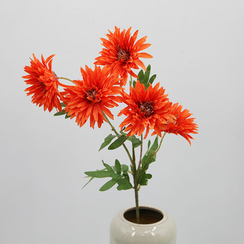 Flor de crisantemo artificial con 5 cabezas, tallo único, crisantemo tipo girasol, decoración para bodas, crisantemo artificial, accesorio para fotografía, venta al por mayor de flores artificiales.