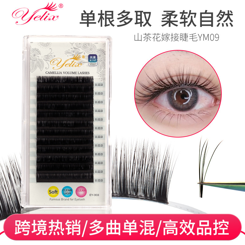 Fábrica de 0.07 una sola raíz más densa pestañas falsas pestañas densas camellia flores injerto pestañas al por mayor