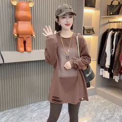 圆领卫衣女中长款套头长袖打底衫女德绒印花t恤大码宽松保暖上衣