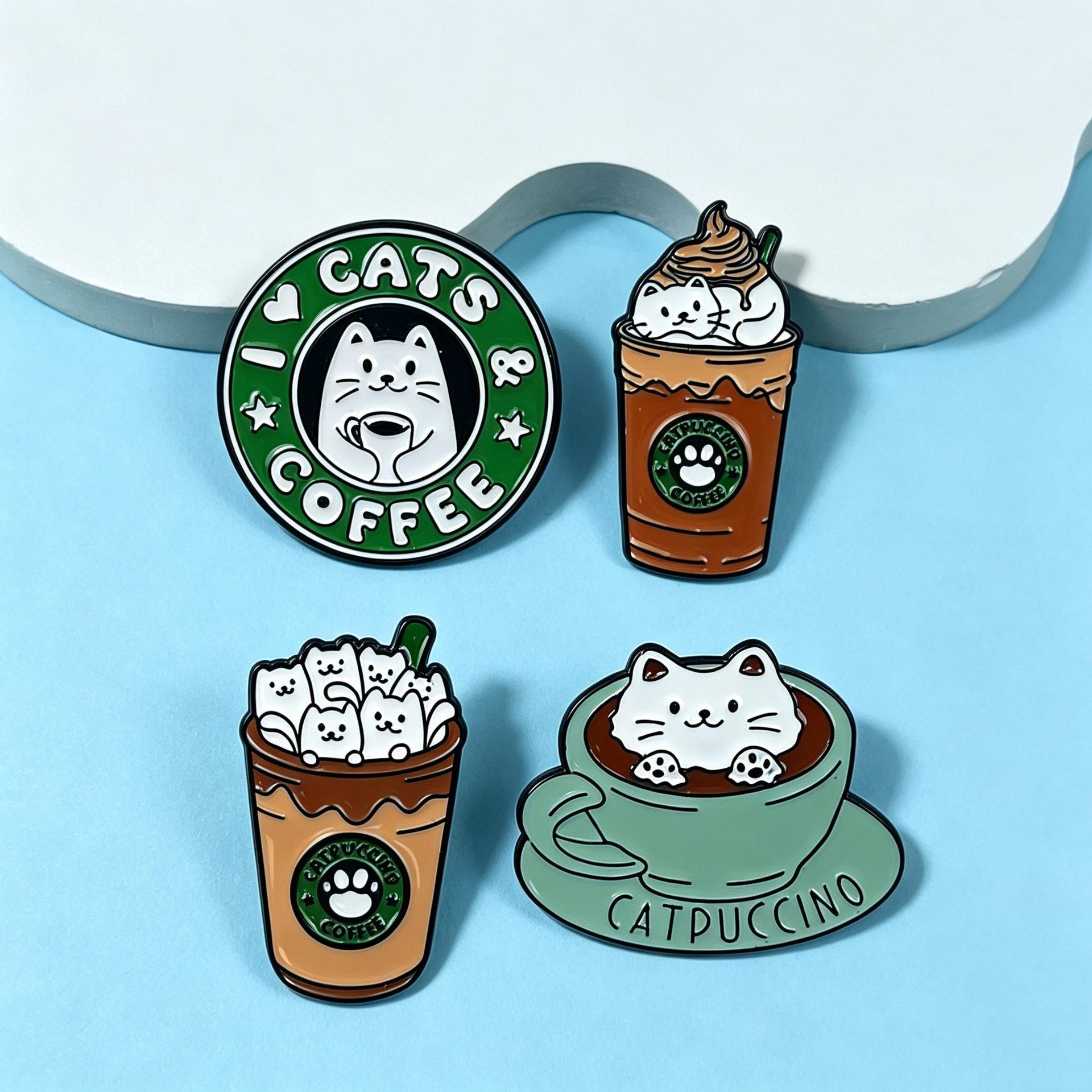 Creative Cat Coffee Cute Brooch Girl Bag Decoration Pendant Cartoon Versatile Alloy Accessory Badge Wholesale