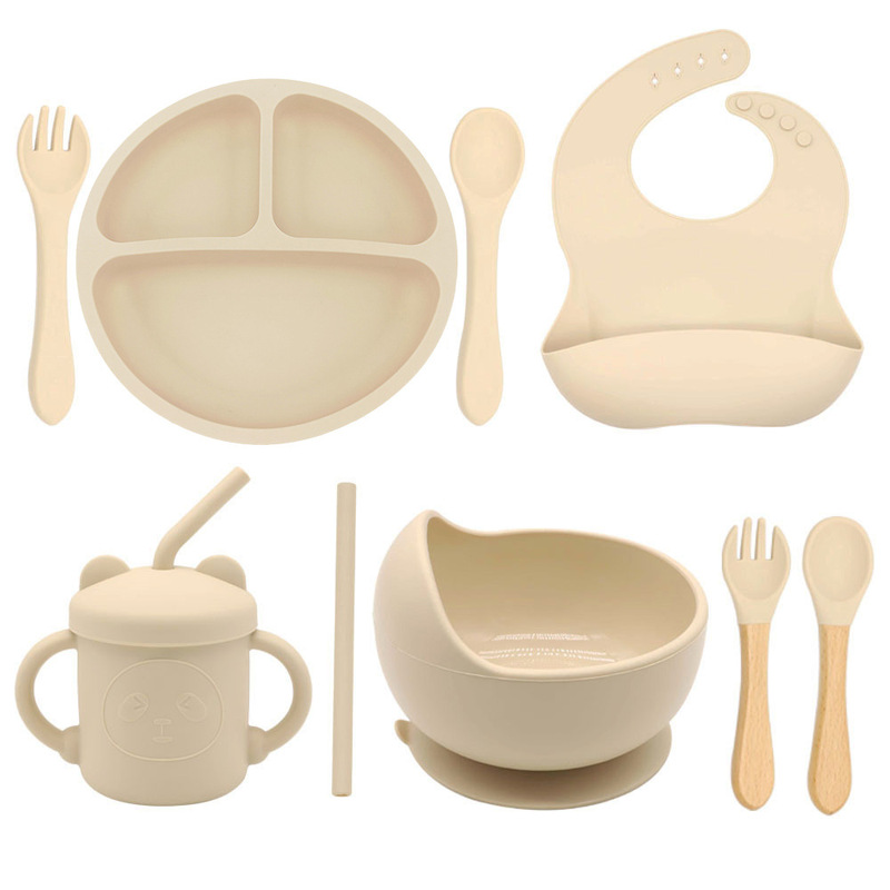 Children's tableware suit nine-piece set baby food supplement suit silicone feeding tableware food grade maternal and child supplies plate
