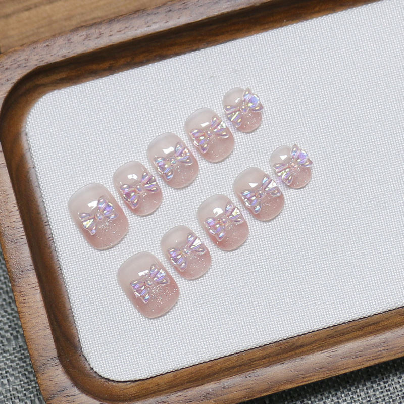 Handmade Short French-Style Nail Patches with Diamond Sequins, Wearable Manicure, Removable and Reusable, Starry Sky with Rhinestones Handmade Short French-Style Nail Patches with Diamond Sequins, Wearable Manicure, Removable and Reusable, Starry Sky with Rhinestones