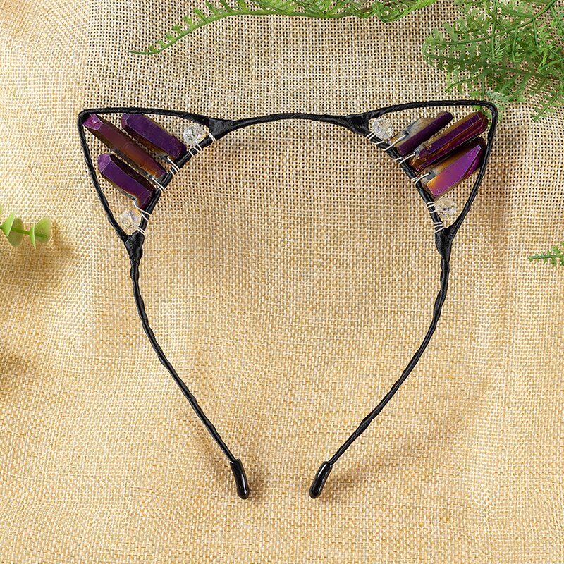 Orejas de gato diadema cristal natural Amazon Venta caliente chapado color accesorios para el cabello hecho a mano fiesta image 28