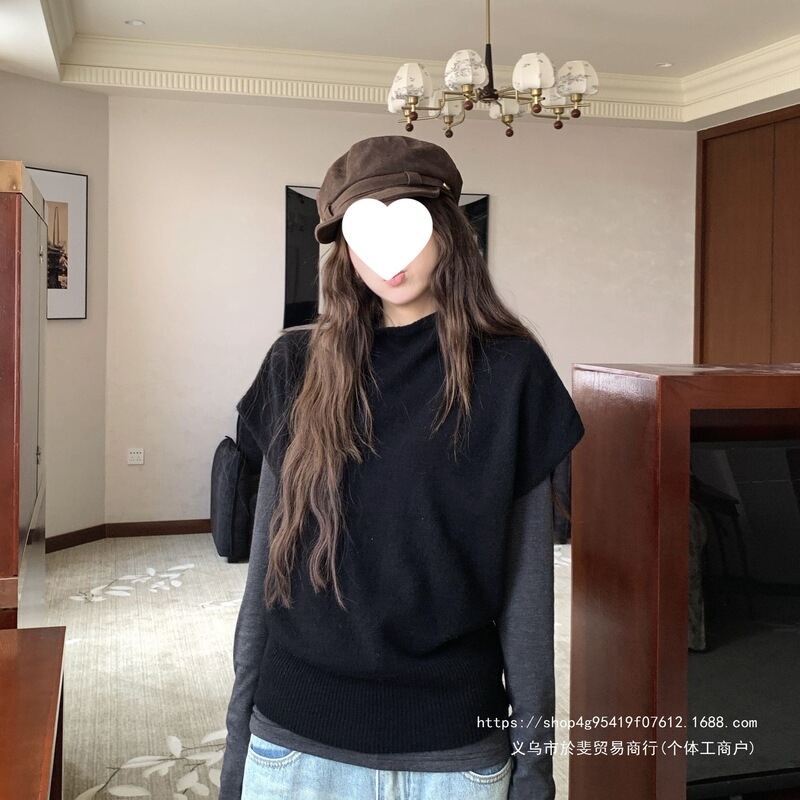 High-neck pullover vest with outer packaging, autumn half-high-neck vest top, Korean-style knitted casual base layer for autumn and winter High-neck pullover vest with outer packaging, autumn half-high-neck vest top, Korean-style knitted casual base layer for autumn and winter