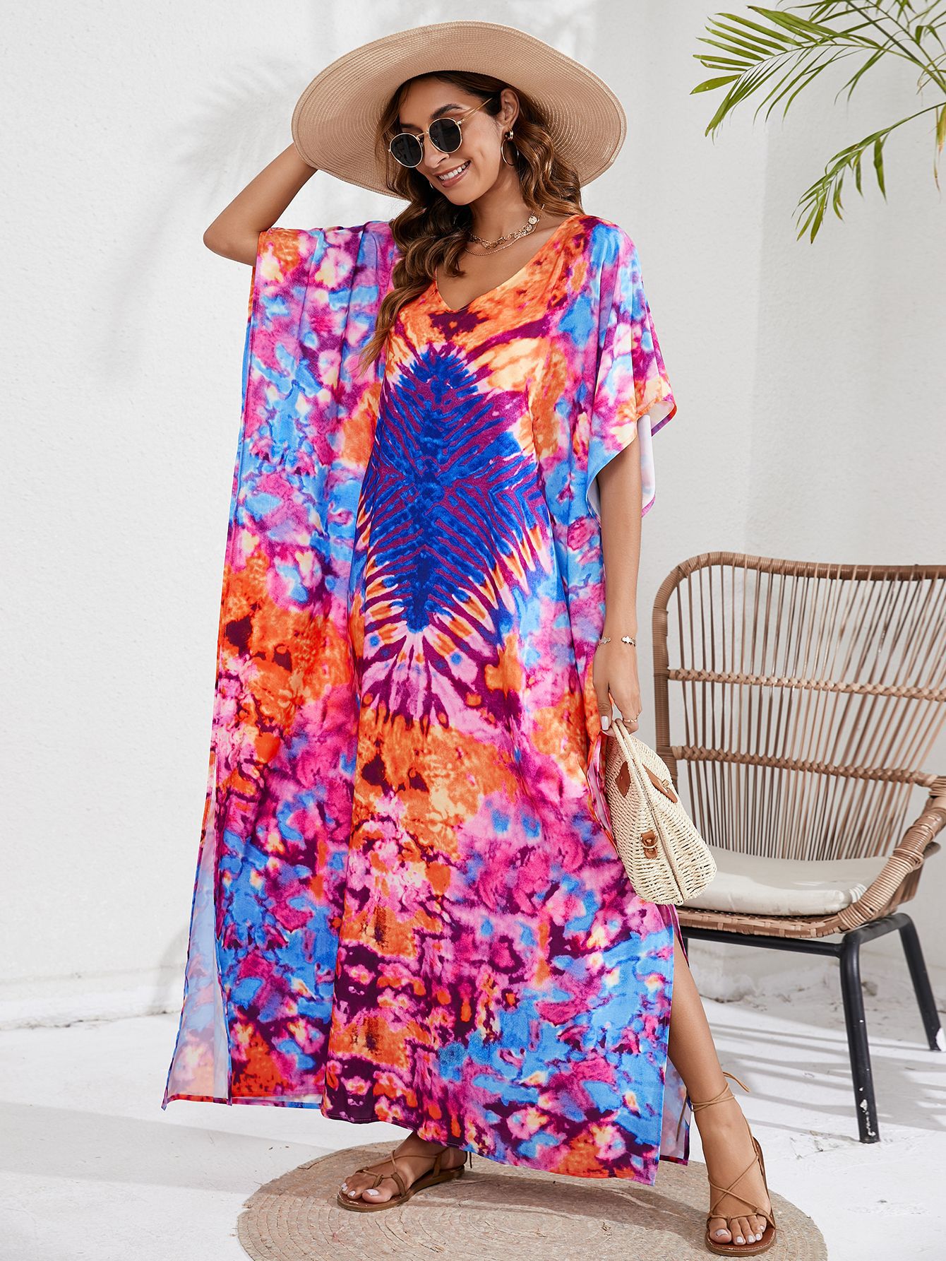 44 colores transfronterizo europeo y americano impreso playa blusa vacaciones playa falda bikini sol protección ropa blusa 1D196