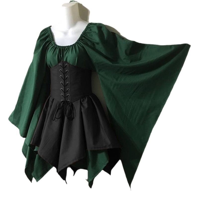 New bell sleeve long sleeve medieval renaissance dress stitching long dress