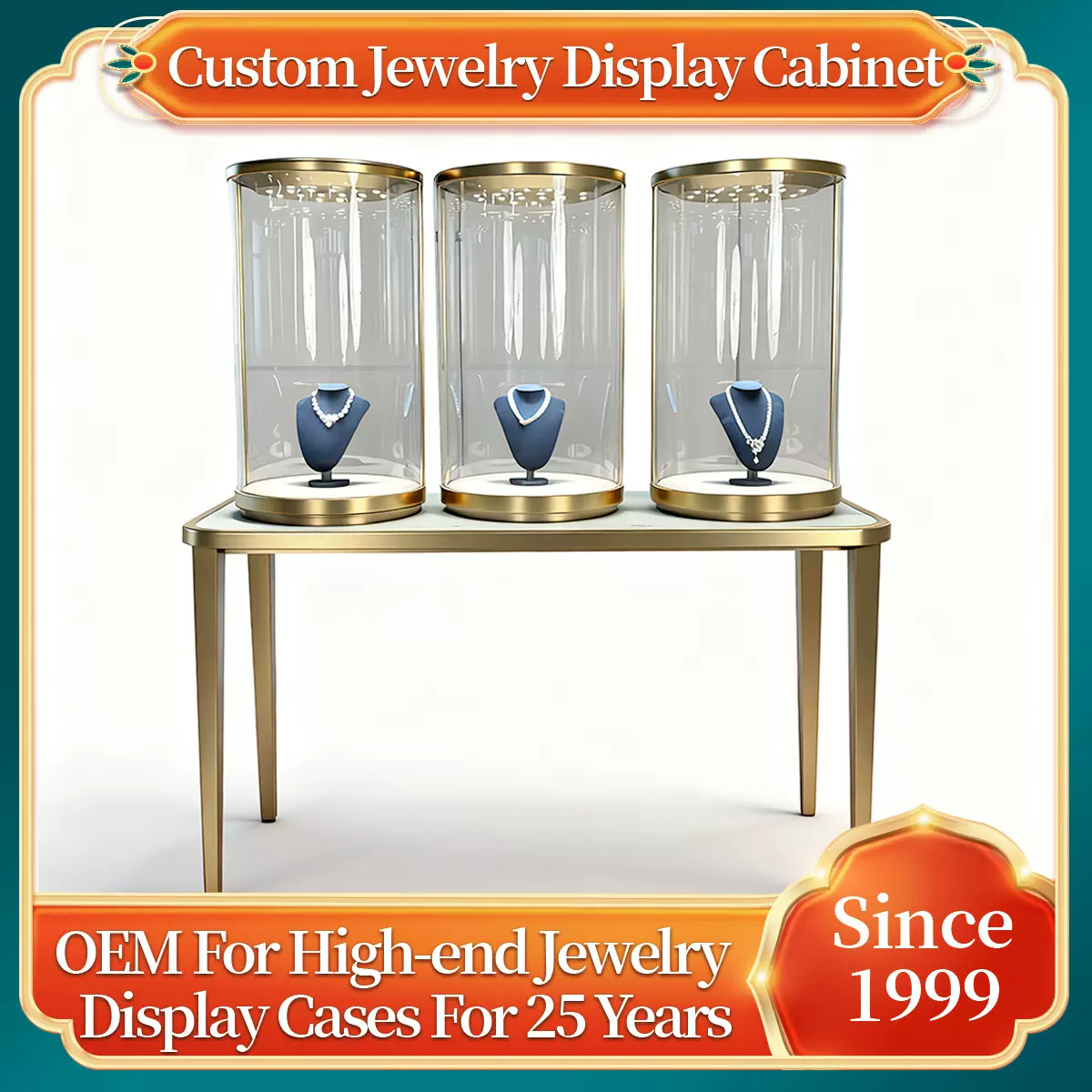 定制高端珠宝首饰展示柜奢侈品玻璃中岛柜黄金翡翠品牌连锁精品柜