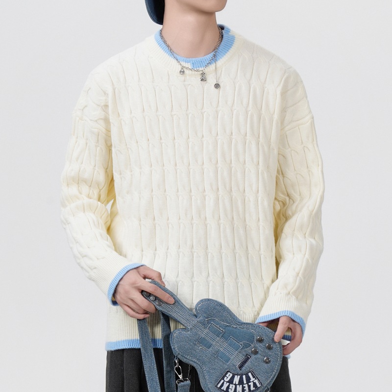 2026年秋季青少年运动风格宽松圆领长袖针织线衫透气腈纶毛衣，男装针织衫/毛衣，星座614