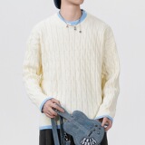 2026年秋季青少年运动风格宽松圆领长袖针织线衫透气腈纶毛衣，男装针织衫/毛衣，星座614