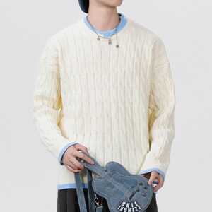 2026年秋季青少年运动风格宽松圆领长袖针织线衫透气腈纶毛衣，男装针织衫/毛衣，星座614