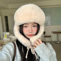 日系秋冬季帽子女款大头围显脸小包头帽时尚百搭雷锋帽保暖毛绒帽