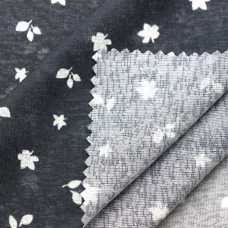 罗纹印花布针织全涤竹节丝热升华转移印花1x1螺纹罗纹布服装面料