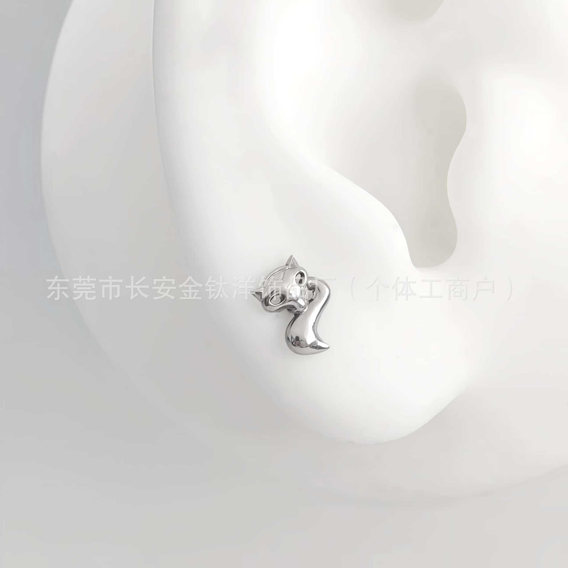 F136 Titanium Cut Out Fox Earrings Nose Studs Ear Bone Studs Cochlear Studs G23 Titanium Alloy Body Piercing Jewelry detail image 7