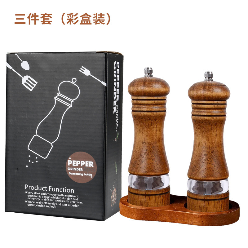 跨境套装6寸研磨器 手动胡椒磨调味罐简约款胡椒磨木质手动|undefined