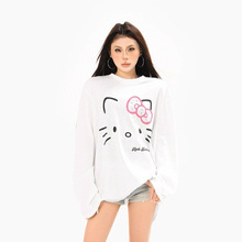 秋季甜美风凯蒂猫烫钻圆领长袖T恤女2025年秋季慵懒风打底衫上衣