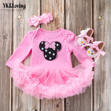 跨境 0-2岁女童春装新款长袖哈衣裙粉色公主风连衣裙头戴三件套