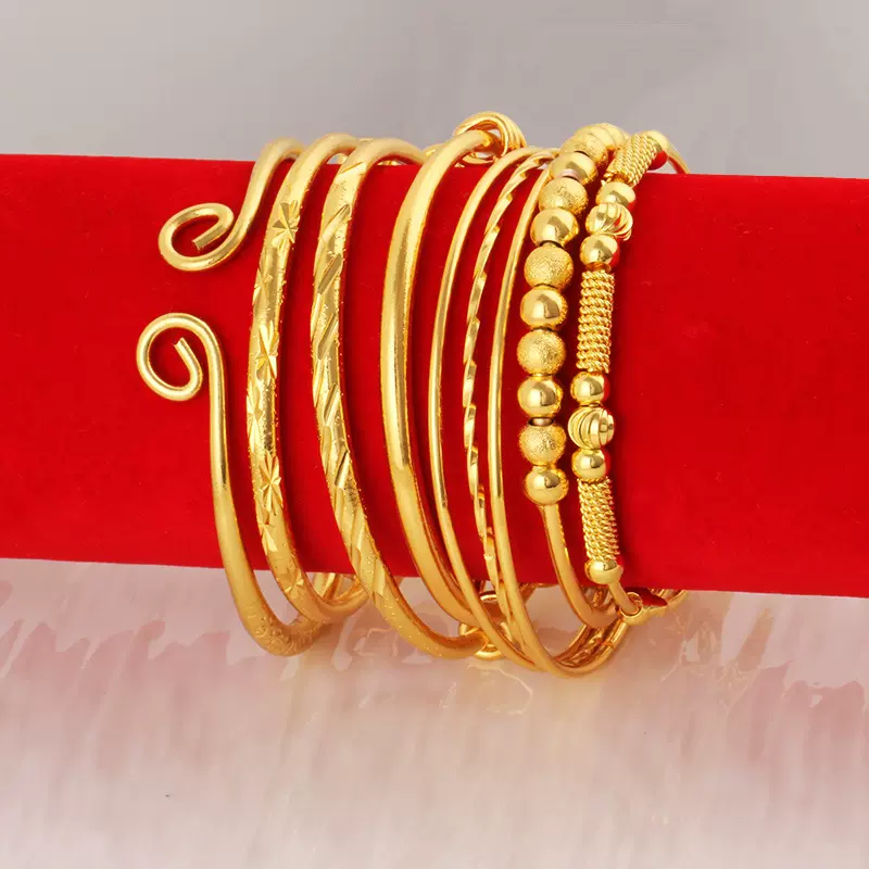 18K镀金手镯女多多货源仿金推拉手镯开口满天星流星雨福字龙凤镯