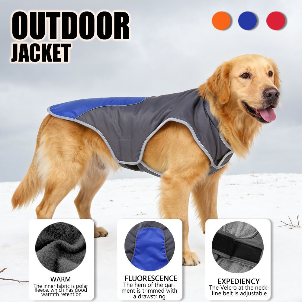 Warme, kältebeständige Hundejacke, Haustierbekleidung für Herbst und Winter, reflektierender Streifen, dicker Baumwollmantel für große Hunde_voghion.com
