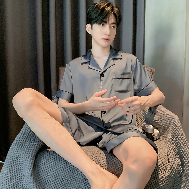 Pajamas Men's Summer Ice Silk Short Sleeve Shorts Thin Boys Simple Casual Simulation Silk Teen Homewear Set_voghion.com