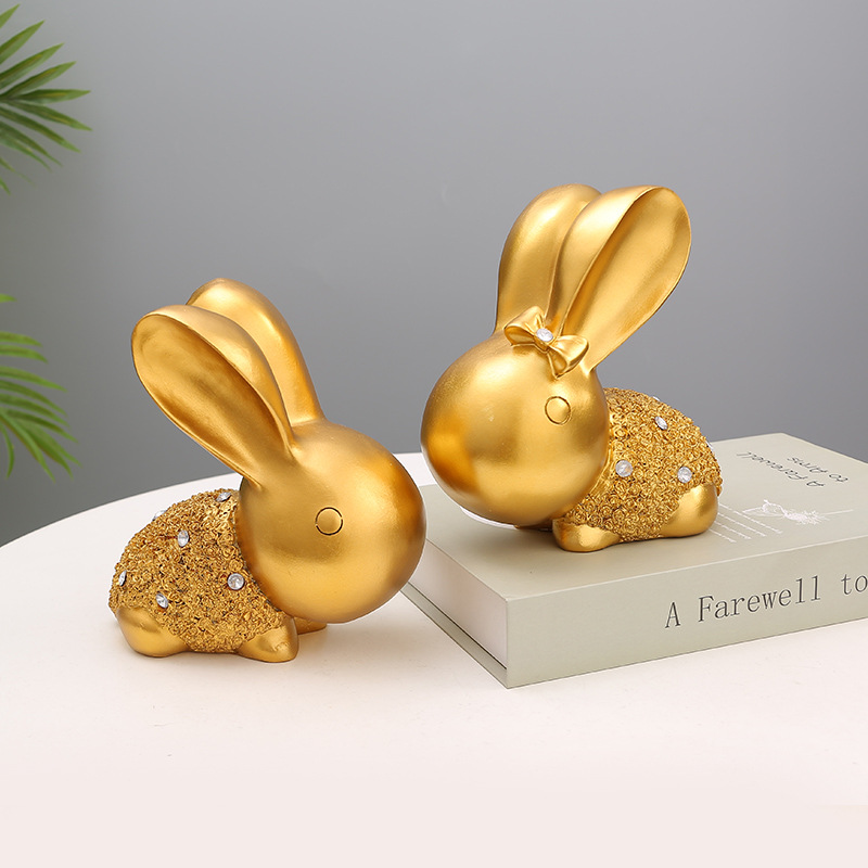 Nordic Light Luxury Cute Rabbit Resin Ornaments Simple Couple Rabbit Creative Desktop Entrance Decorations