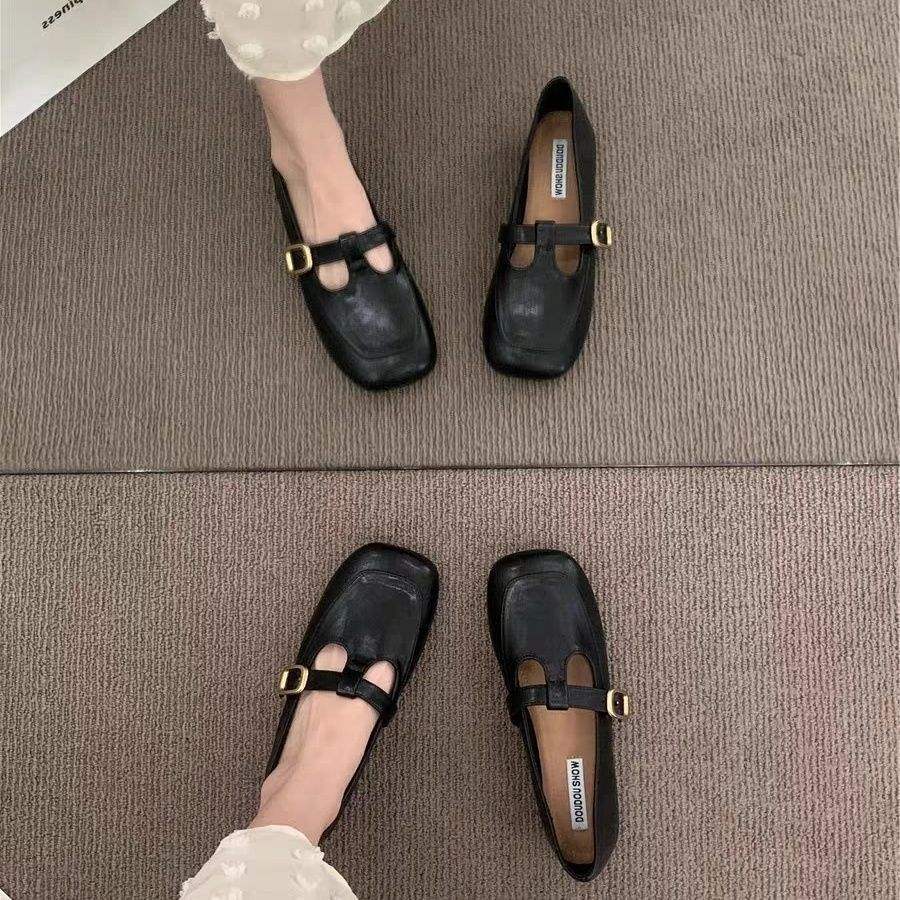 디자인 니치 펌프스, 플랫 가죽슈즈, 여성화, 여름 프렌치 레트로 슈즈, 소프트솔 로퍼, 빈비슈즈